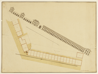 216311 Plattegronden en opstanden van het ontwerp voor enkele blokken huizen langs de kade van het Paardenveld te Utrecht.